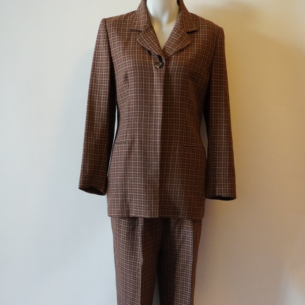 2pc Renlyn New York Brown, Tan Plaid Pant Suit Sz 10 *